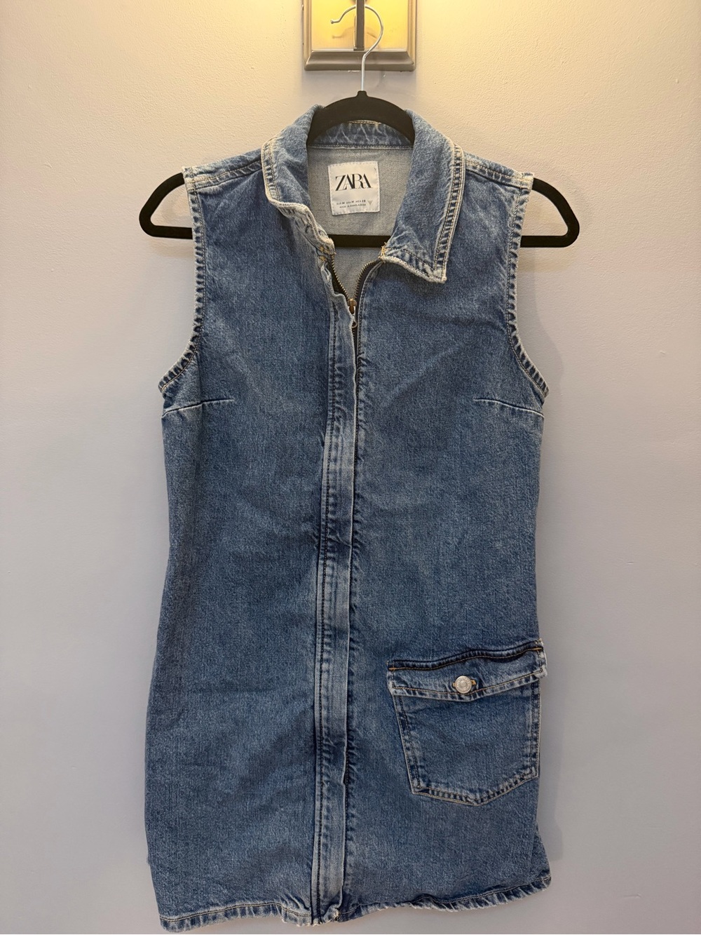 ZARA Light Blue Sleeveless Denim Zip-Front Dress - Picture 1 of 2